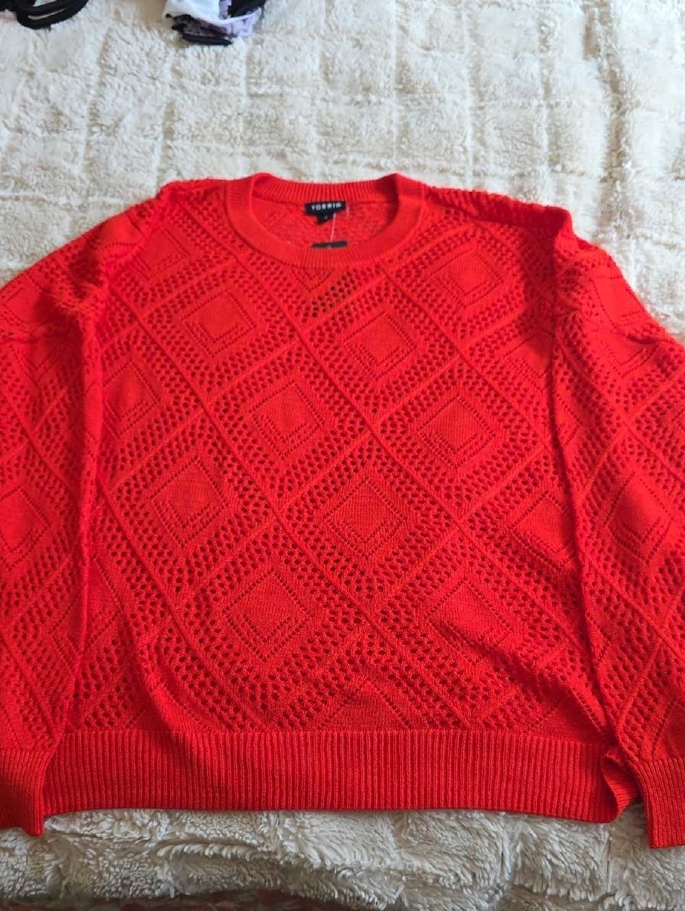Torrid Orange Openwork Diamond Knit Sweater With Matching Tank.
